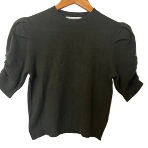 FRAME Frankie Crew 100% Cashmere Ruched Puff Sleeves Sweater -